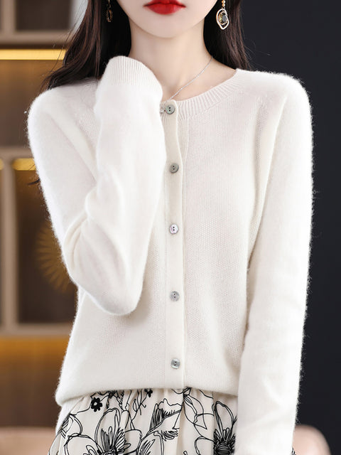 Women Winter Wool Solid Cardigan Sweater