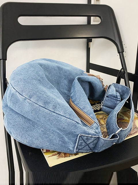 Casual Solid Denim Large Capacity Crossbody Bag