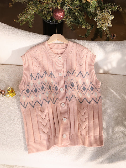 Women Winter Retro Geometric Knitted Vest