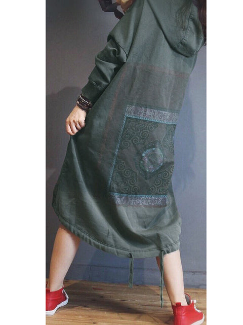 Women Ethnic Autumn Flower Hooded Dress