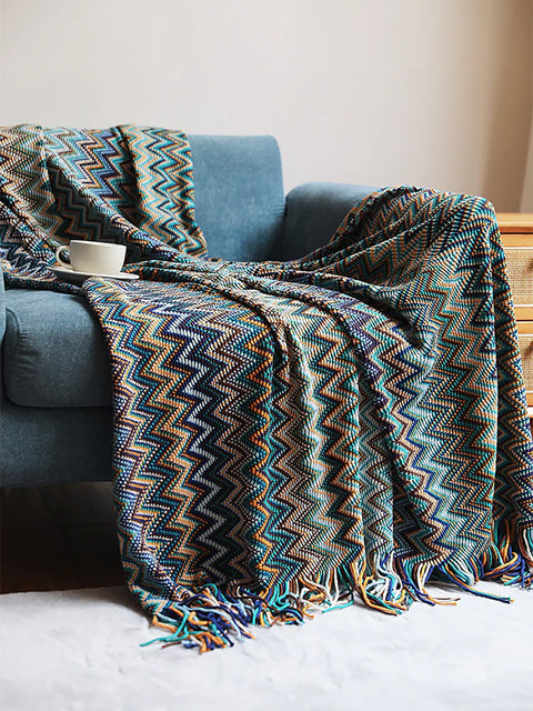 Vintage Mid Century Style Bohemian Sofa Throw Blanket