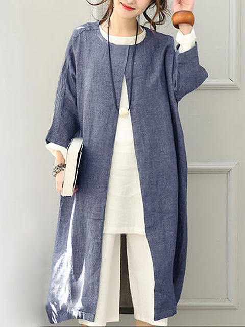 Plus Size Women Casual Solid Loose O-Neck Coat