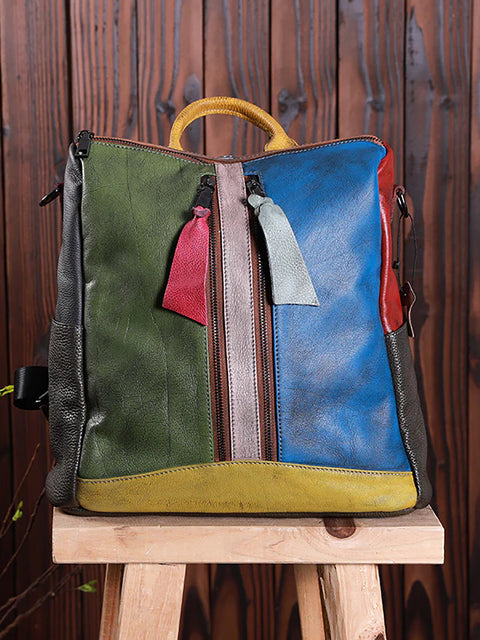 Multicolor Women Leather Zipper Backpack