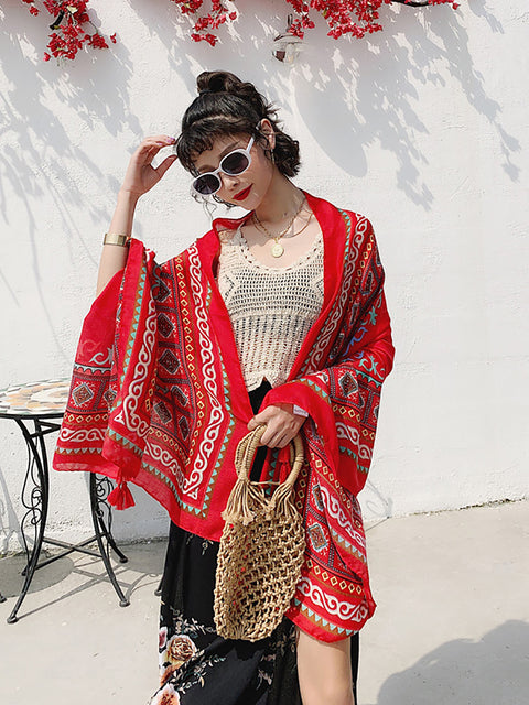 Soft Comfortable Print Twill Tassel Scarf