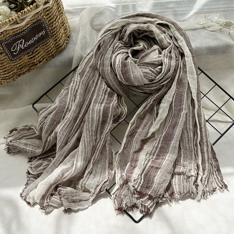 Women Vintage 100%Cotton Stripe Shawl Scarf