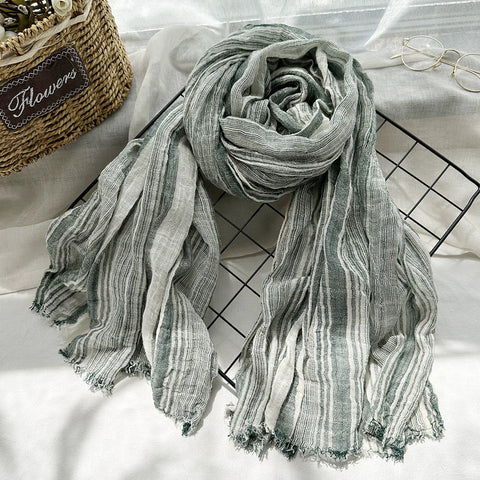 Women Vintage 100%Cotton Stripe Shawl Scarf