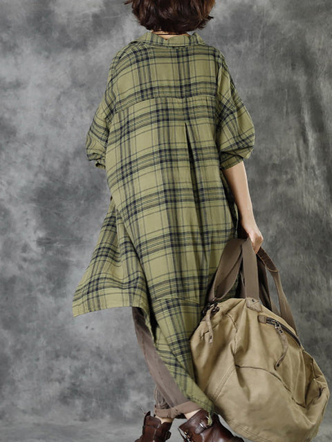 Plus Size Women Autumn Casual Pocket Plaid Coat