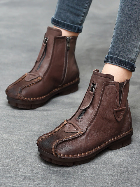 Winter Vintage Genuine Leather Stitching Boots