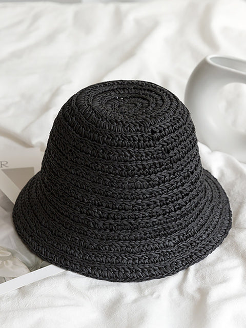 Women Summer Straw Weave Solid Travel Sunproof Hat