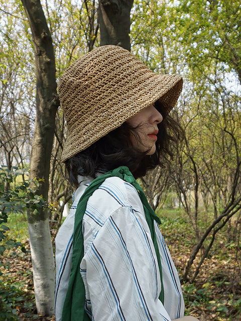 Women Summer Straw Weave Solid Travel Sunproof Hat