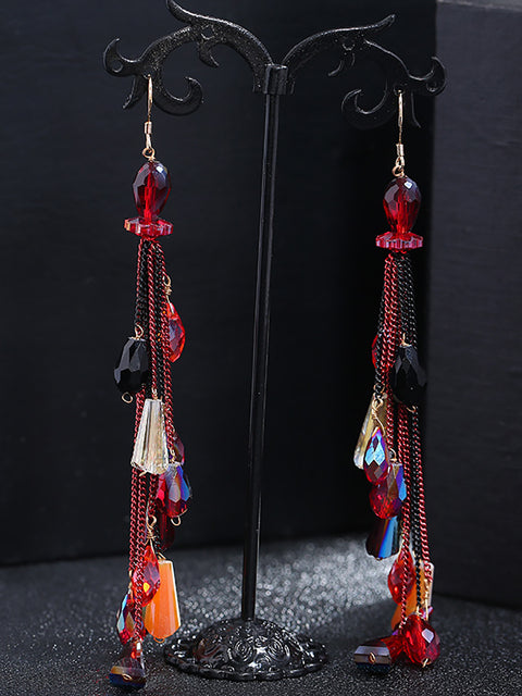 Women Vintage Bead Knitted Tasel Sliver Earrings