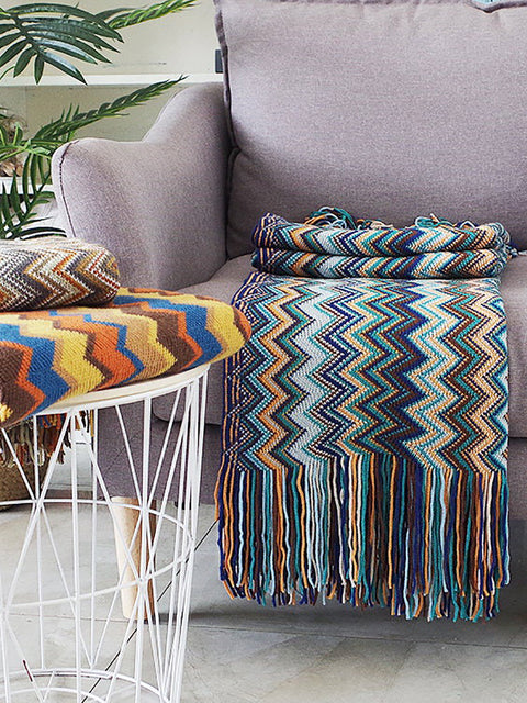 Vintage Mid Century Style Bohemian Sofa Throw Blanket