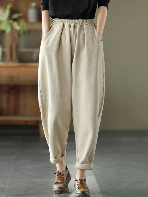 Plus Size Women Autumn Thicken Pure Color Harem Pants