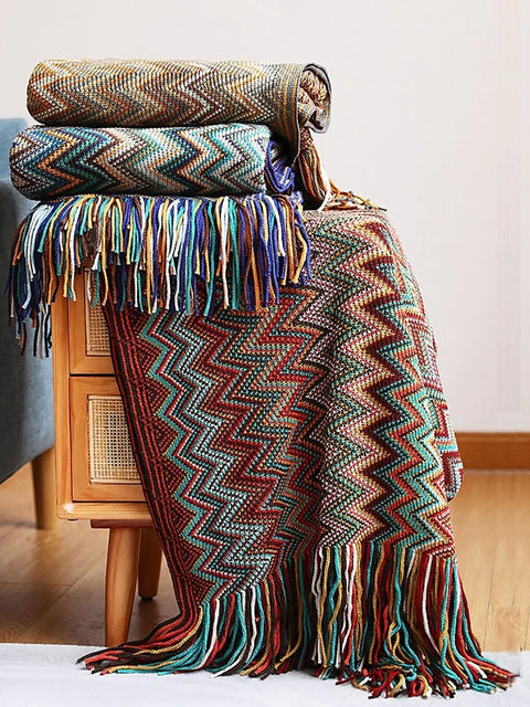 Vintage Mid Century Style Bohemian Sofa Throw Blanket