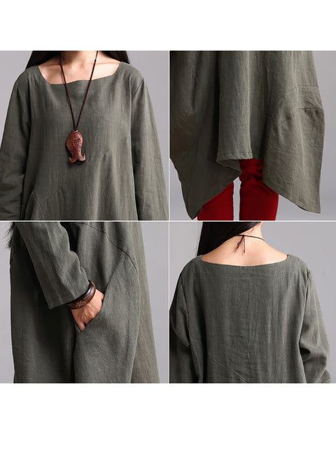 Plus Size Women Autumn Casual Solid Loose Dress