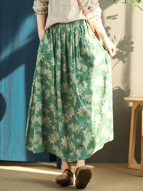 Plus Size Floral Vintage Elastic Waist Summer Loose Skirt