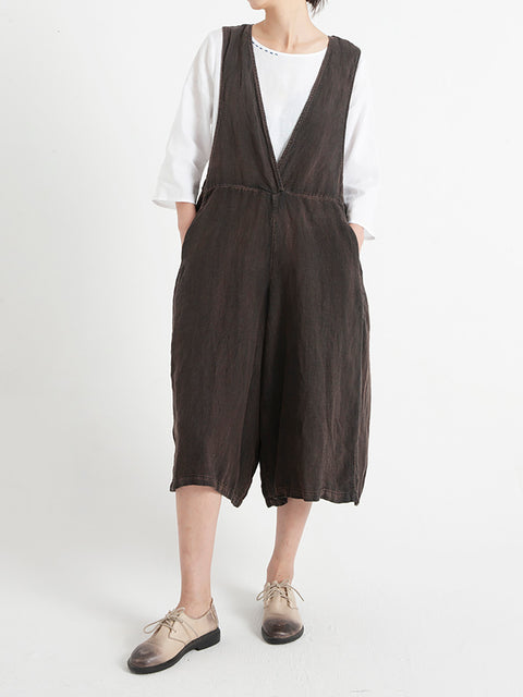 Linen Sleeveless Women Summer Loose Jumpsuit Overalls