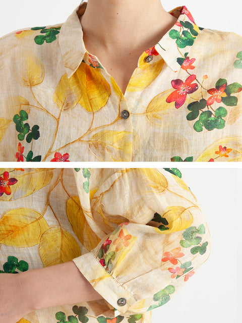 Plus Size Floral Vintage Women Summer Loose Shirt