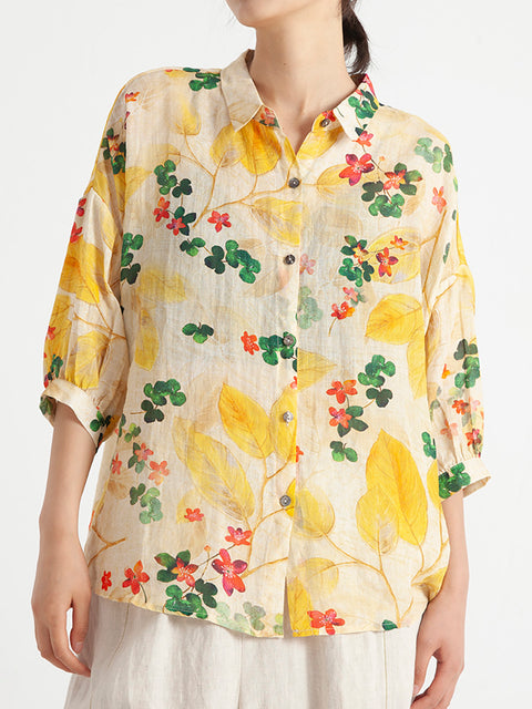 Plus Size Floral Vintage Women Summer Loose Shirt