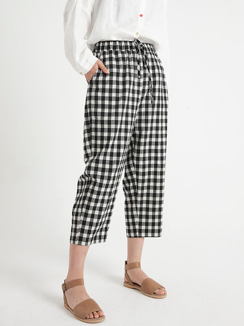 Plus Size Plaid Casual Summer Women Loose Pants