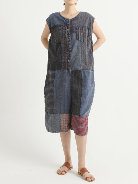 Denim Vintage Summer Patchwork Overalls Jumpsuit