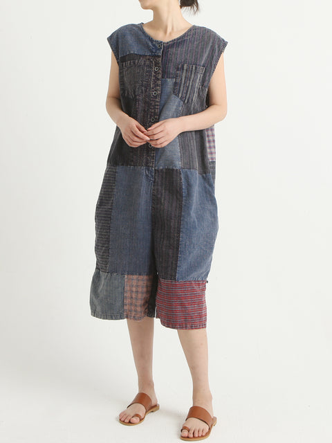 Denim Vintage Summer Patchwork Overalls Jumpsuit