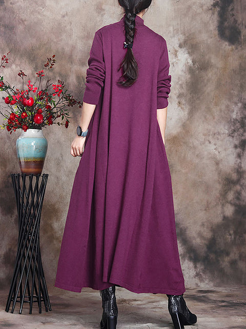 Plus Size Women Pure Color Knitted High Neckline Dress