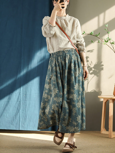 Plus Size Floral Vintage Elastic Waist Summer Loose Skirt