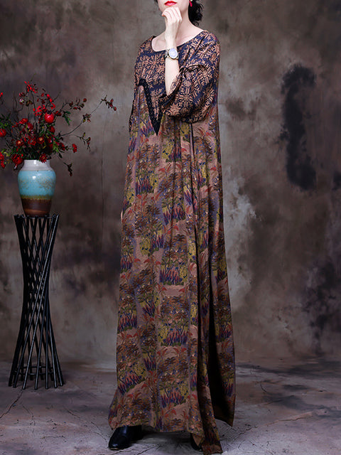 Lace Patchwork Floral Vintage Women Retro Maxi Dress