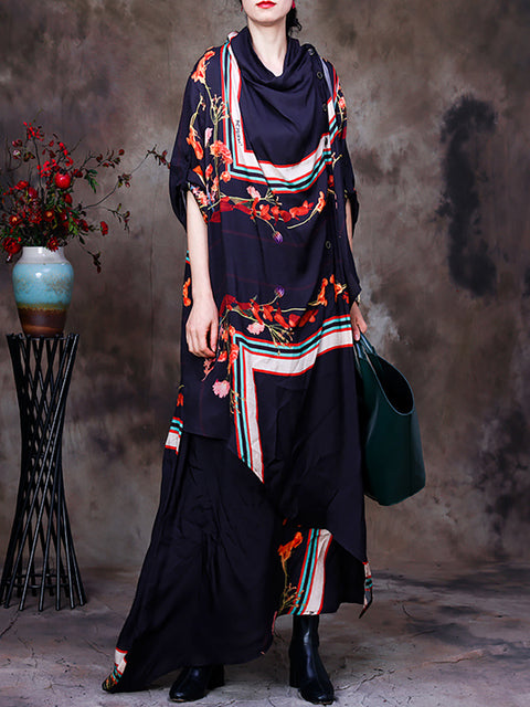 Irregular Floral Vintage Loose Maxi Dress