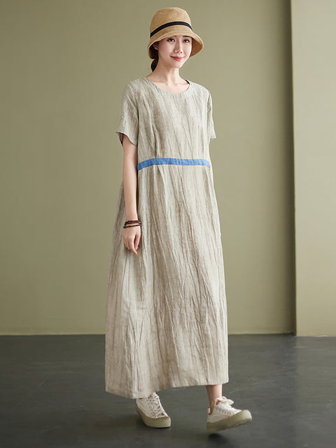 Plus Size Vintage Linen Women Loose Maxi Dress