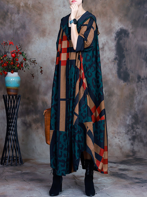 Women Hooded Irregular Print Coat