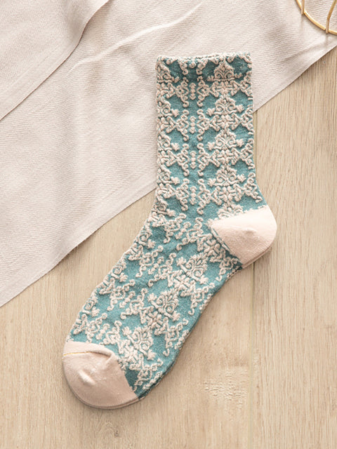 5 Pairs Pure Cotton Floral Casual Women Socks