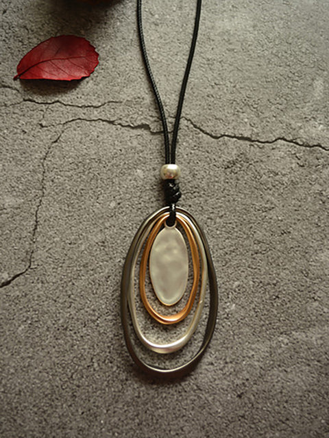 Korean Simple Versatile Multi-Layer Oval Circle Long Necklace