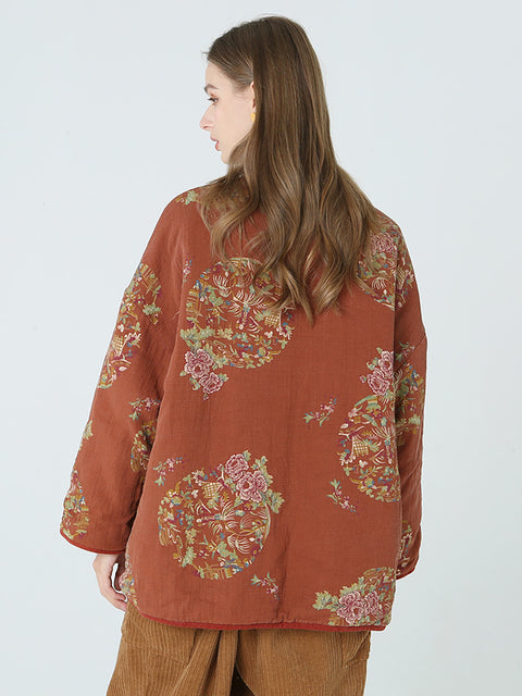 Plus Size Flower Prints Women Spring Long Sleeve Coat