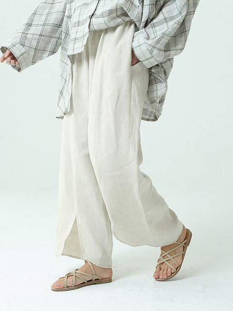 Plus Size Women Linen Wide Leg Pants