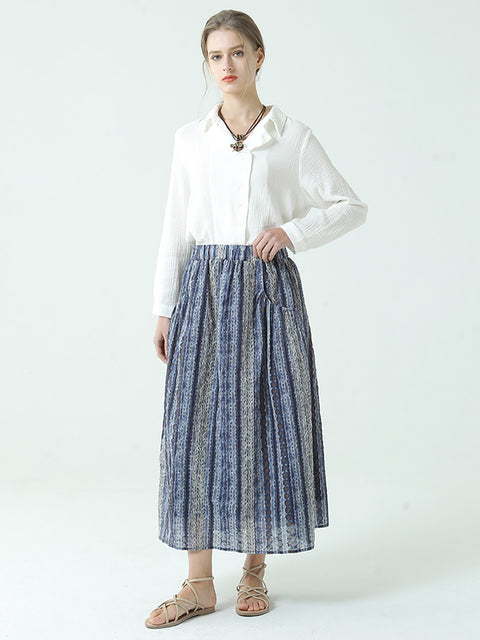 Plus Size Cotton Spring Summer Elastic Waist Loose Skirt