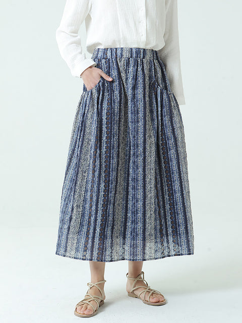 Plus Size Cotton Spring Summer Elastic Waist Loose Skirt