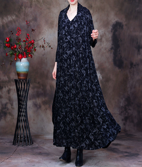 Plus-Size Women Vintage Floral V-Neck Loose Dress