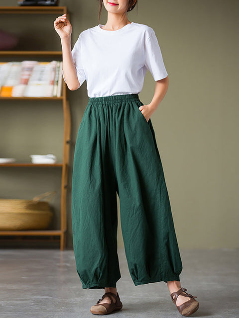 Plus Size  Women Cotton Linen Pocket Casual Lantern Pants