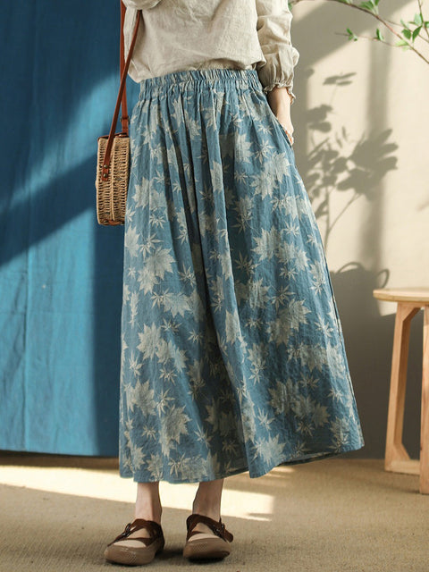 Plus Size Floral Vintage Elastic Waist Summer Loose Skirt