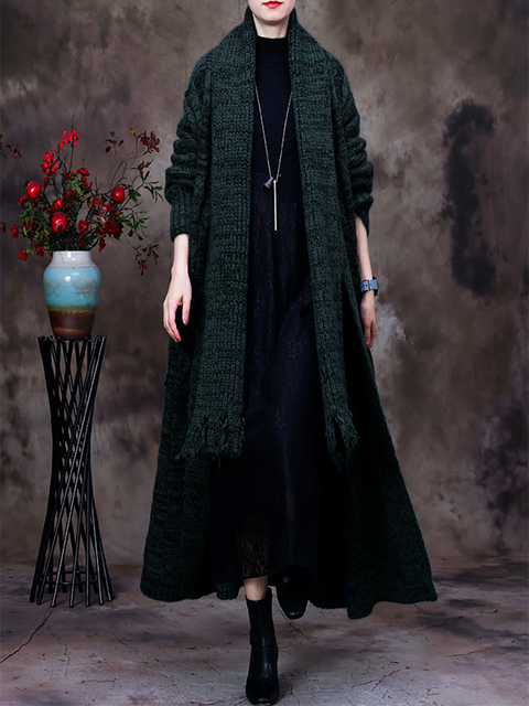 Women Vintage Long Baggy Thick Sweater Coat